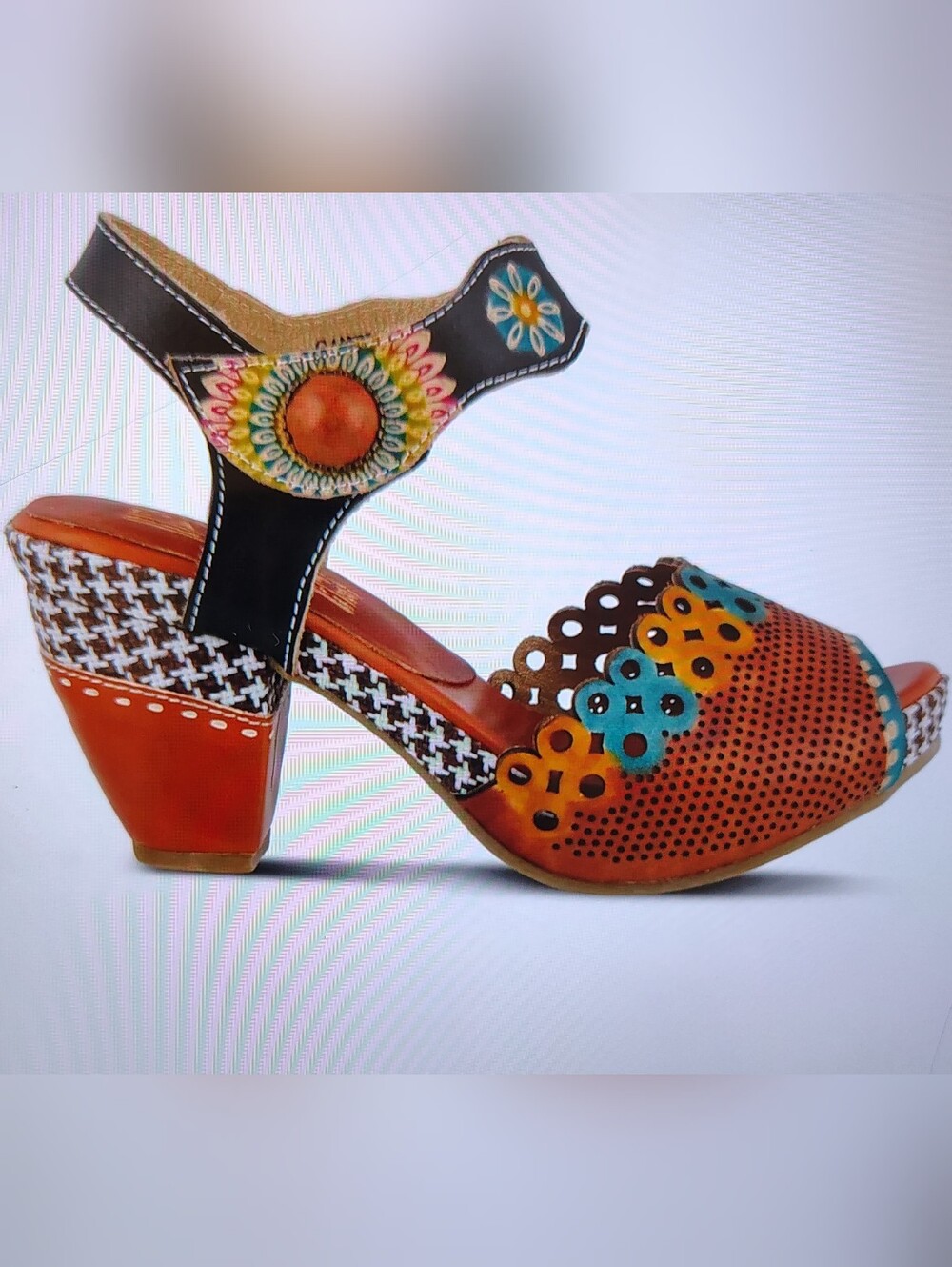 L'Artiste 'Jive' Boho-chic Heeled Rustic Sandal Camel Multi Women's Sz 9 GUC - Picture 4 of 12
